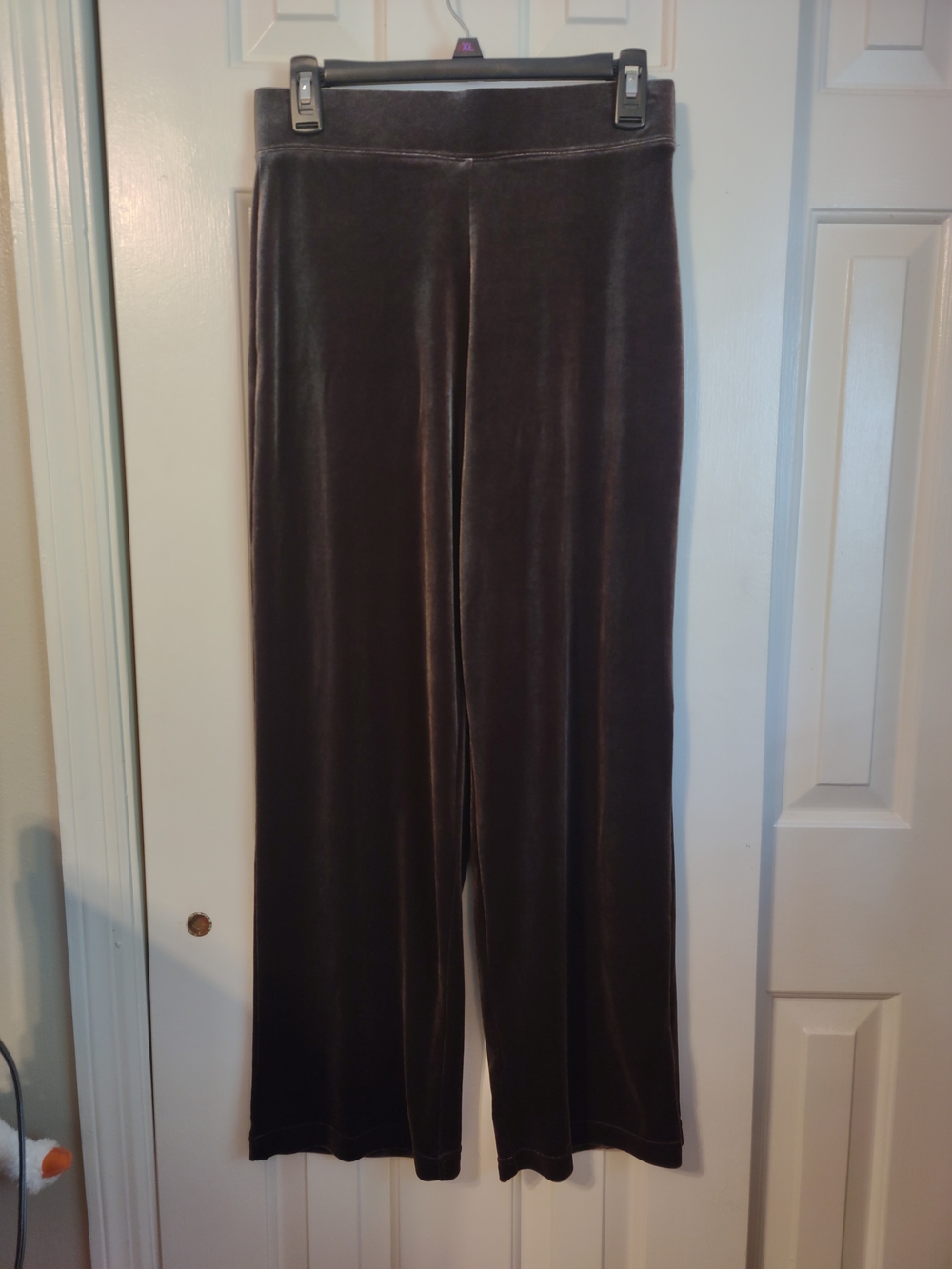 Susan Graver Velvet Straight-Leg Pants in Dark Brown